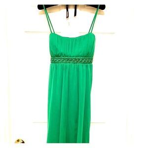 Green Chiffon Beaded Waist Dress Size Medium